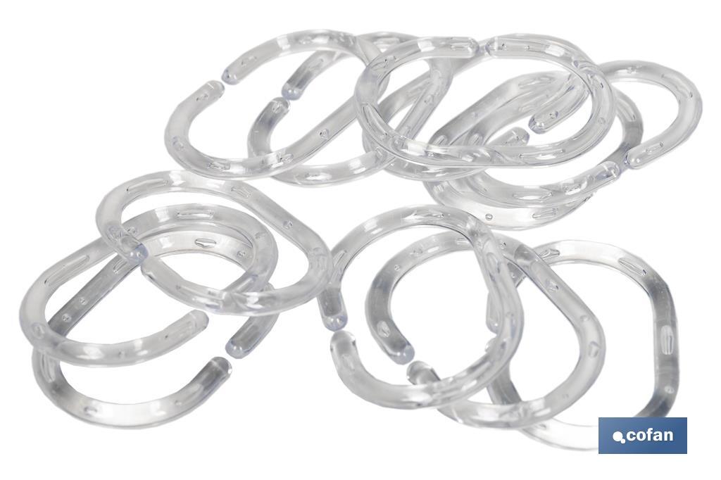 Rings for shower curtains | Pack of 12 rings | Transparent rings - Cofan