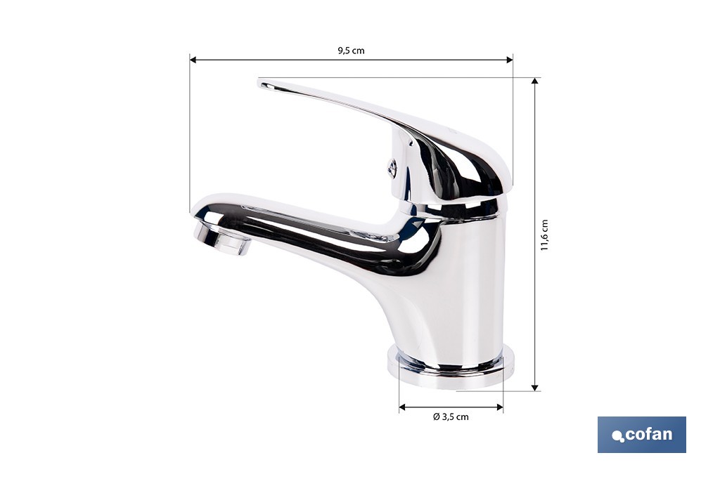Grifo monomando para lavabo con acabado cromado | Incluye latiguillos y cartucho cerámico de 40 mm | Gama Ölfus - Cofan