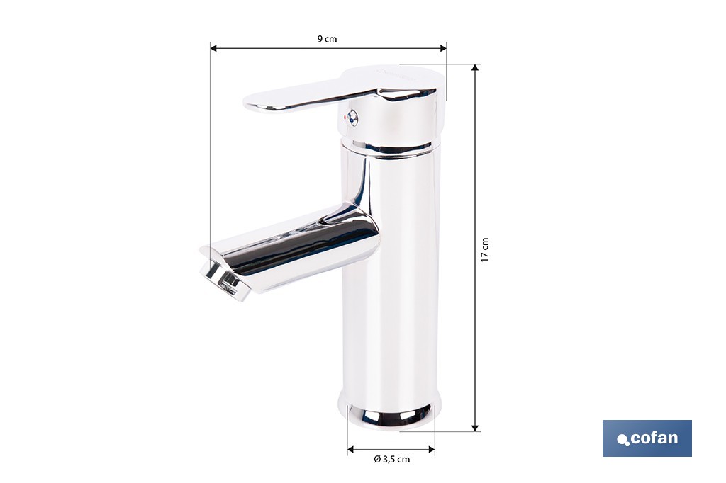 Grifo monomando para lavabo con acabado cromado | Incluye latiguillos de acero inoxidable | Gama Évian - Cofan