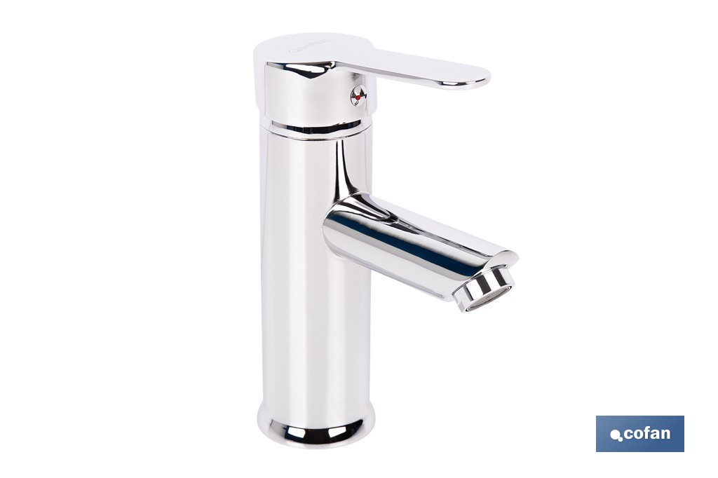 Grifo monomando para lavabo con acabado cromado | Incluye latiguillos de acero inoxidable | Gama Évian - Cofan