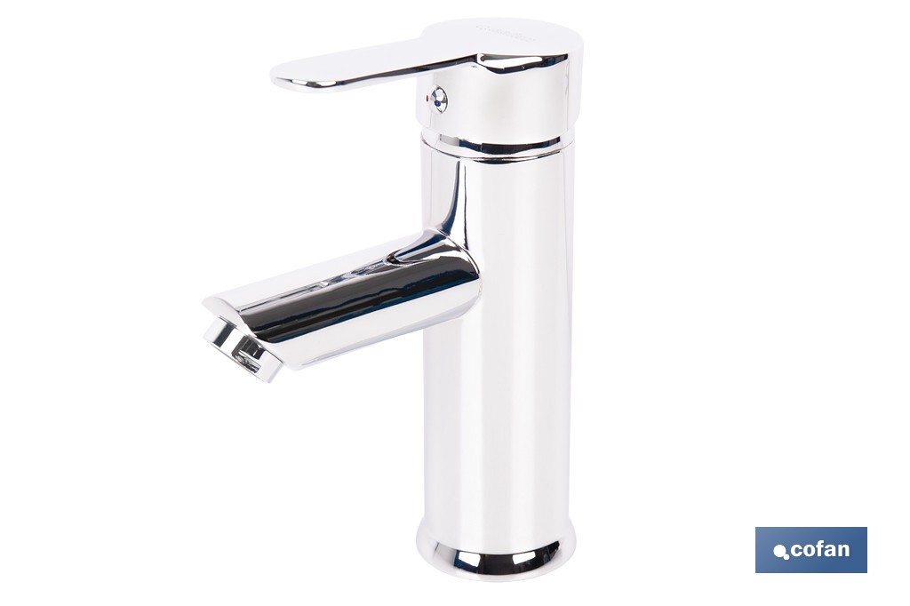 Grifo monomando para lavabo con acabado cromado | Incluye latiguillos de acero inoxidable | Gama Évian - Cofan