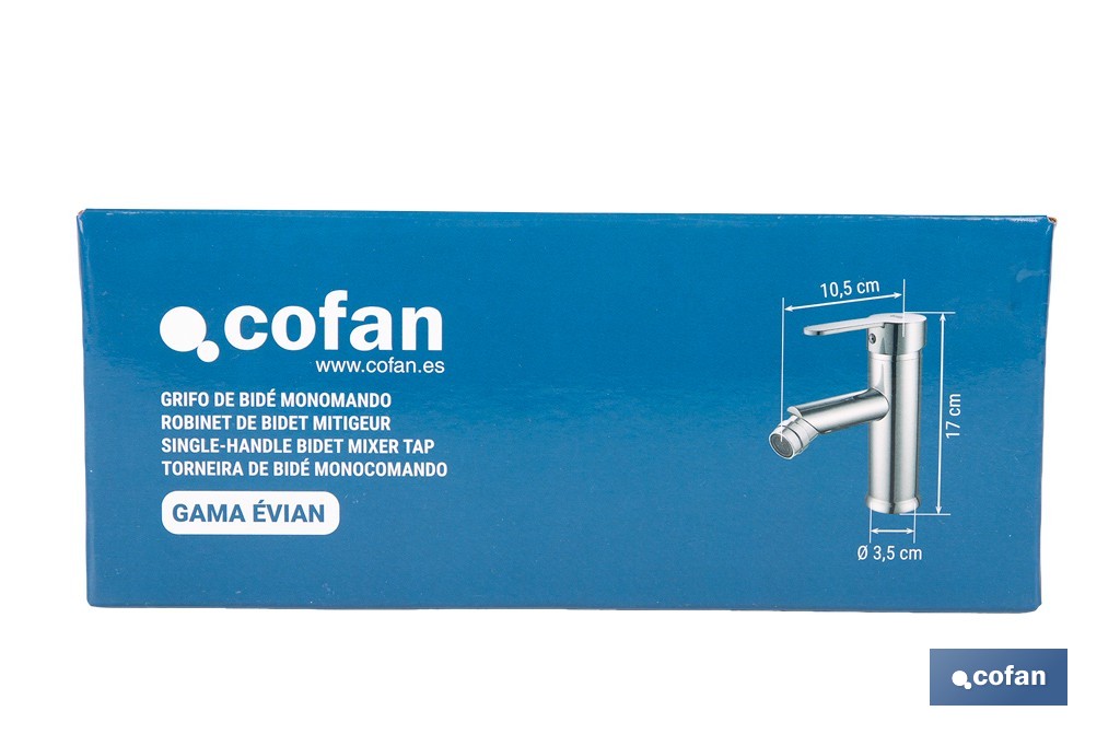 Grifo monomando para bidé con acabado cromado | Incluye latiguillos de acero inoxidable | Gama Évian - Cofan