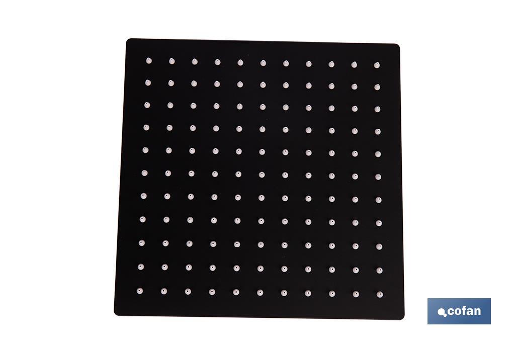 Cabezal de ducha cuadrado orientable | Diseño extrafino | Tecnología antical | Medidas: 24,5 x 24,5 cm | Disponible en acabado negro mate y en acero inoxidable - Cofan