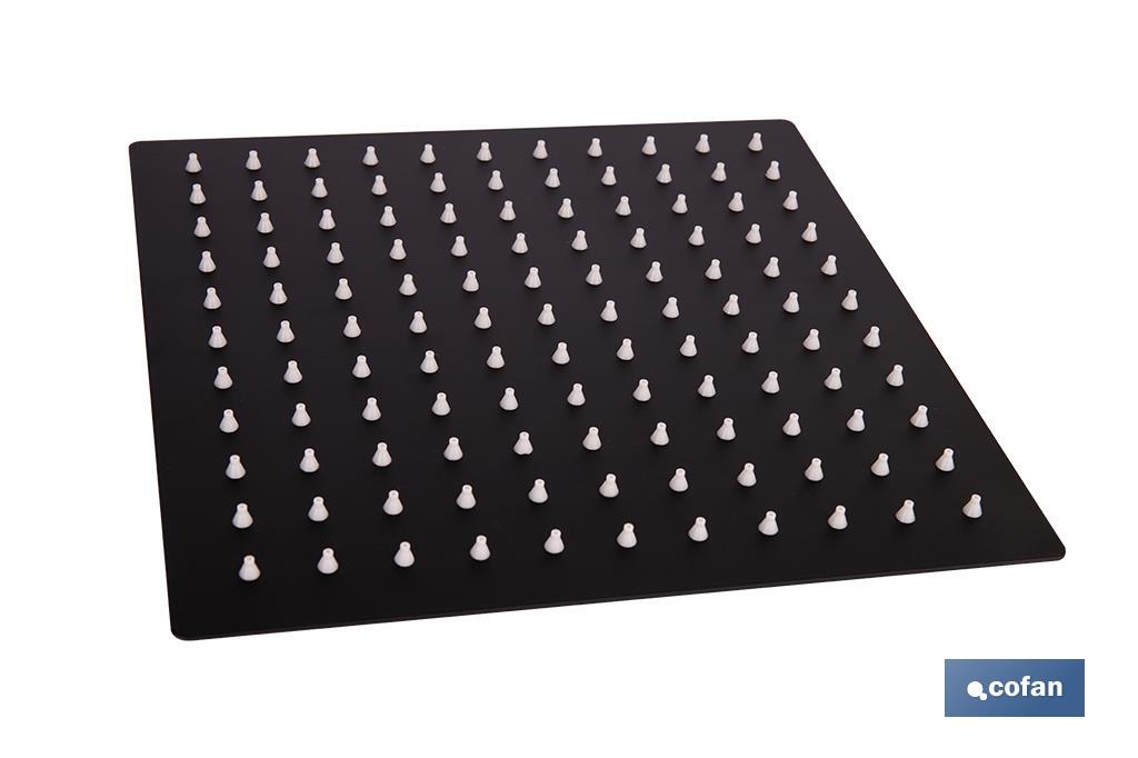 Cabezal de ducha cuadrado orientable | Diseño extrafino | Tecnología antical | Medidas: 24,5 x 24,5 cm | Disponible en acabado negro mate y en acero inoxidable - Cofan