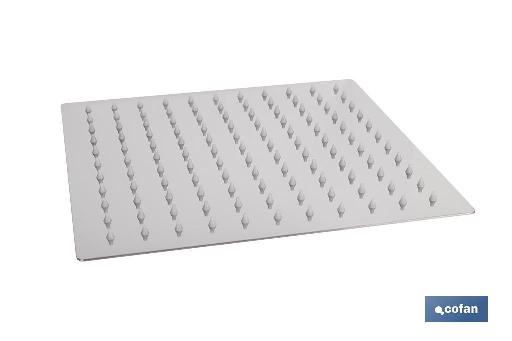 Cabezal de ducha cuadrado orientable | Diseño extrafino | Tecnología antical | Medidas: 24,5 x 24,5 cm | Disponible en acabado negro mate y en acero inoxidable - Cofan