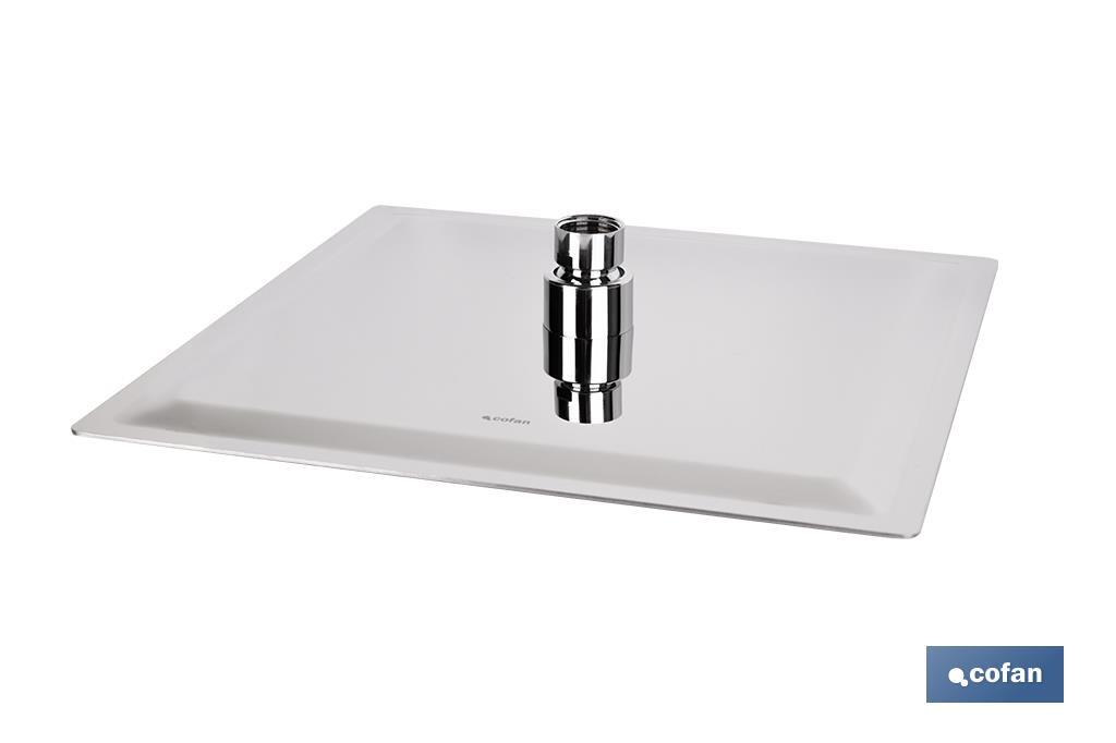 Cabezal de ducha cuadrado orientable | Diseño extrafino | Tecnología antical | Medidas: 24,5 x 24,5 cm | Disponible en acabado negro mate y en acero inoxidable - Cofan