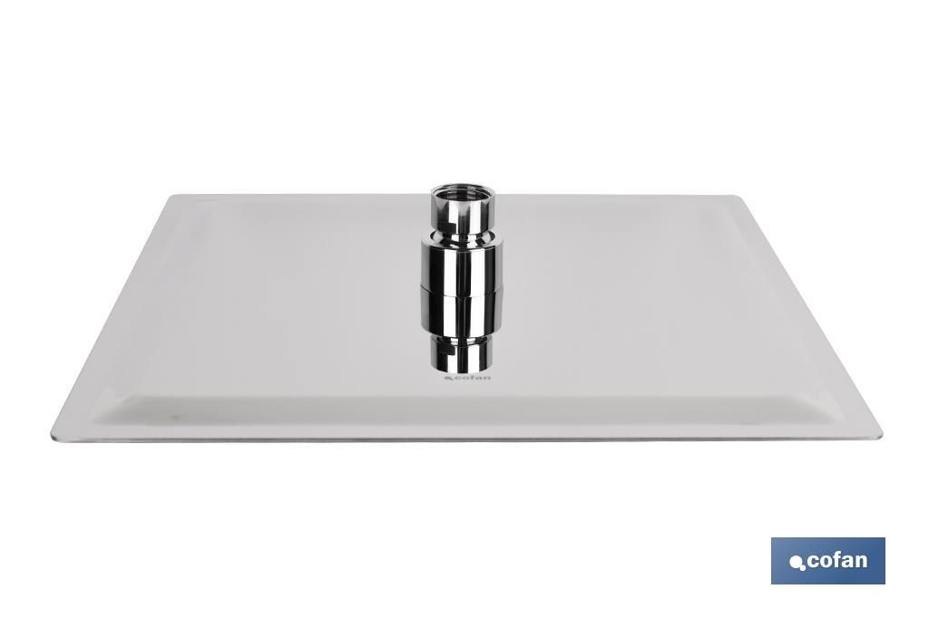 Cabezal de ducha cuadrado orientable | Diseño extrafino | Tecnología antical | Medidas: 24,5 x 24,5 cm | Disponible en acabado negro mate y en acero inoxidable - Cofan