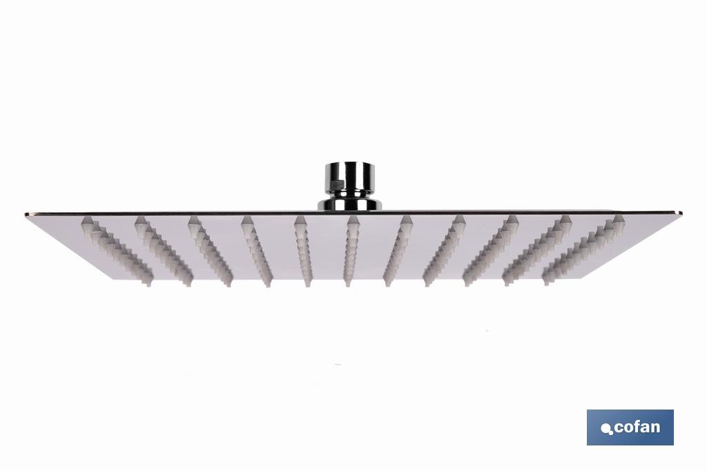Cabezal de ducha cuadrado orientable | Diseño extrafino | Tecnología antical | Medidas: 24,5 x 24,5 cm | Disponible en acabado negro mate y en acero inoxidable - Cofan