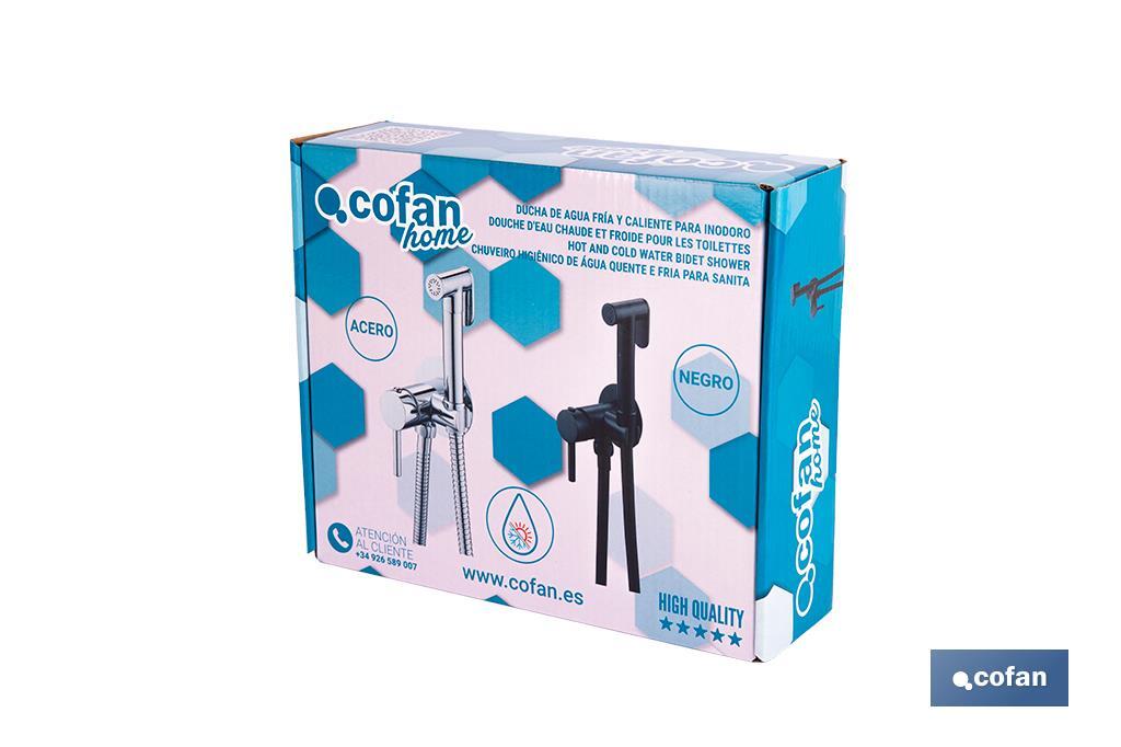 Ducha higiénica para inodoro | Grifo de bidé empotrado | Agua fría y caliente | Manguera incluida | Disponible en acabado negro y cromado - Cofan