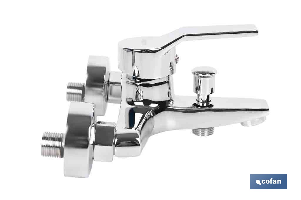 Grifo monomando para bañera con acabado cromado | Incluye excéntricas, embellecedores y cartucho cerámico de 40 mm - Cofan