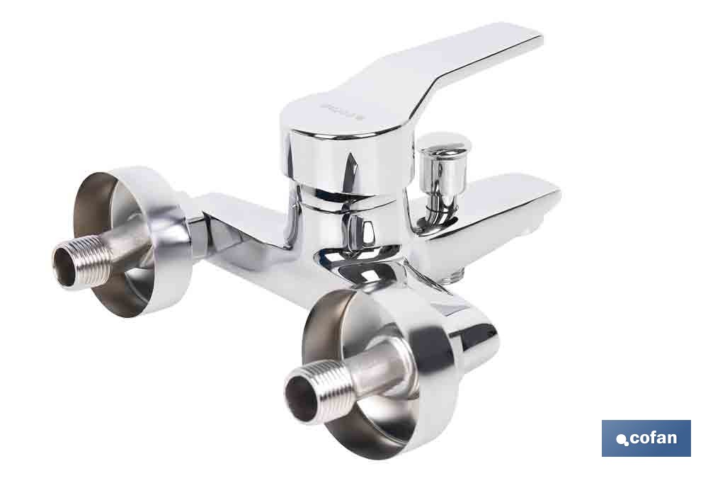Grifo monomando para bañera con acabado cromado | Incluye excéntricas, embellecedores y cartucho cerámico de 40 mm - Cofan