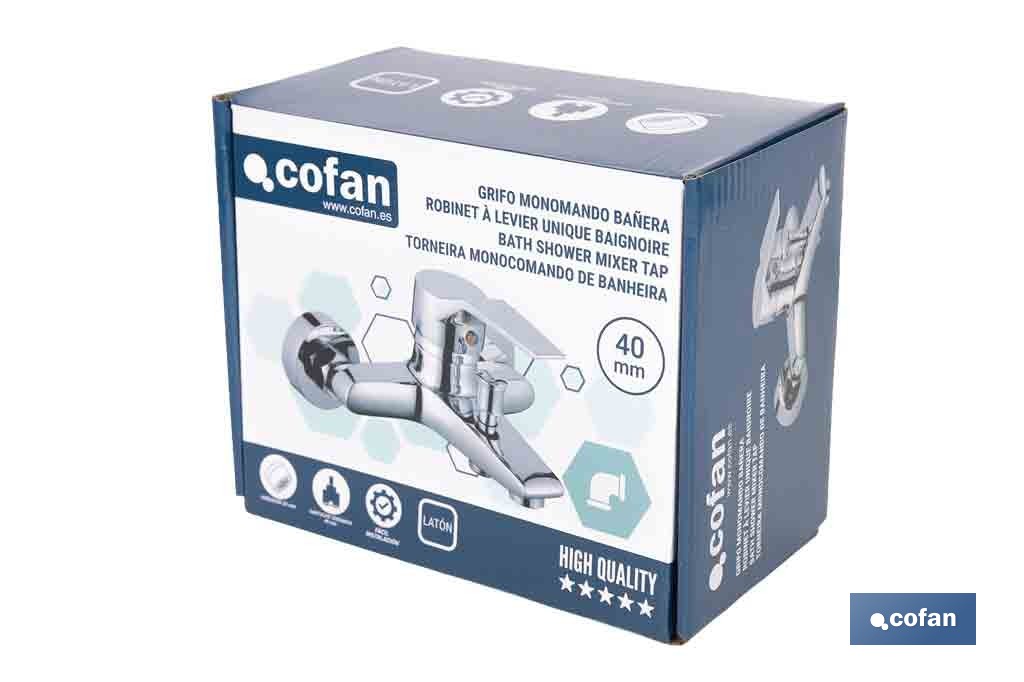 Grifo monomando para bañera con acabado cromado | Incluye excéntricas, embellecedores y cartucho cerámico de 40 mm - Cofan