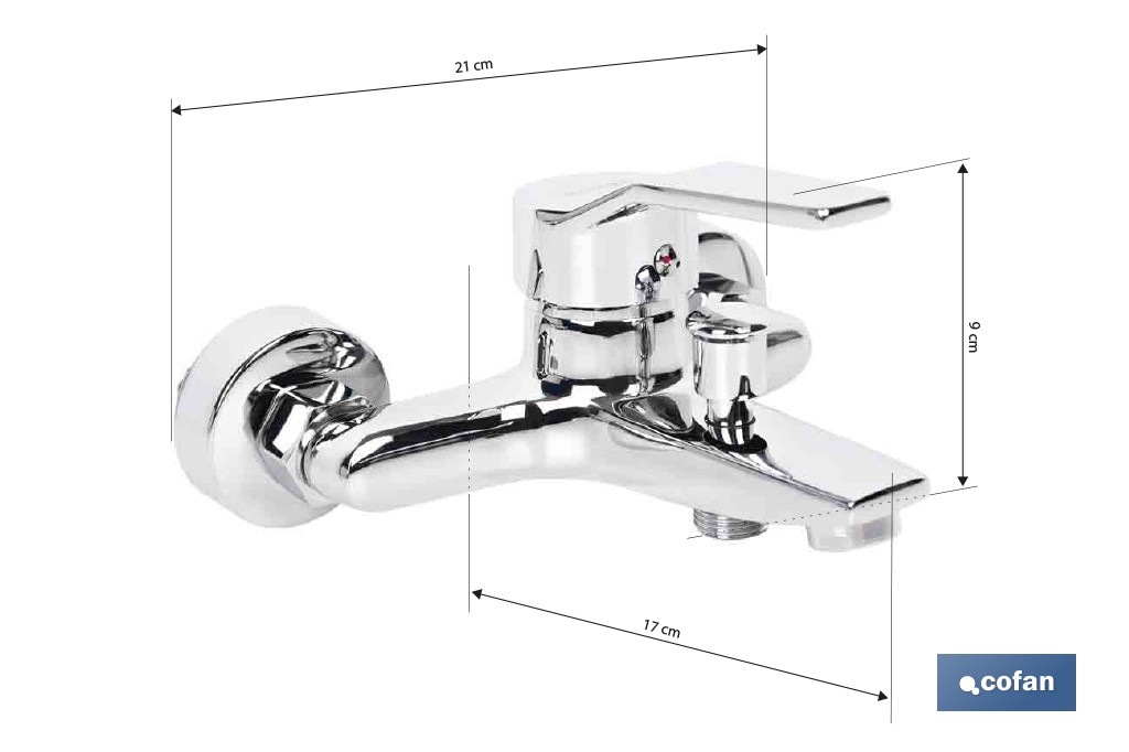 Grifo monomando para bañera con acabado cromado | Incluye excéntricas, embellecedores y cartucho cerámico de 40 mm - Cofan