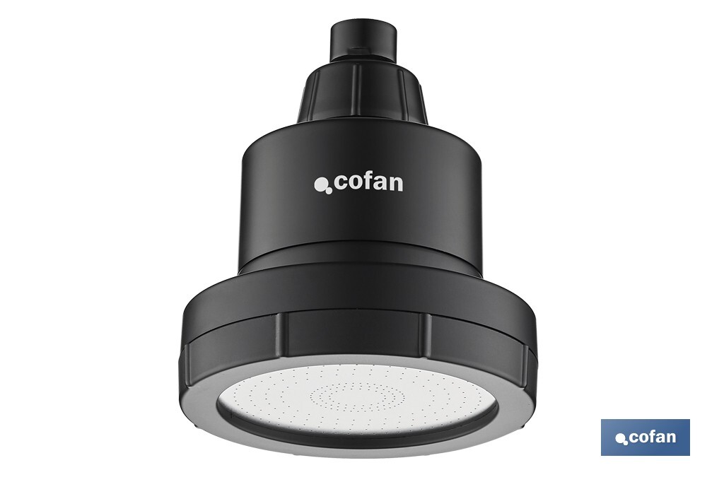 Rociador de ducha de alta presión con acabado en negro | Incluye filtro de 15 etapas | Rotación 360° | Fácil instalación y ahorro de agua - Cofan