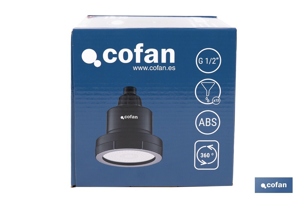 Rociador de ducha de alta presión con acabado en negro | Incluye filtro de 15 etapas | Rotación 360° | Fácil instalación y ahorro de agua - Cofan