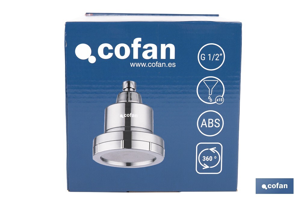 Rociador de ducha de alta presión con acabado en cromado que incluye filtro de 15 etapas | Rotación 360° | Fácil instalación y ahorro de agua - Cofan