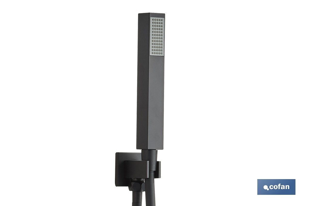 Concealed shower set with black finish | Single-handle shower | 2 outlets | Wall-mounted installation | Square design | Overhead shower head with 2 spray modes | Available in matt black finish - Cofan