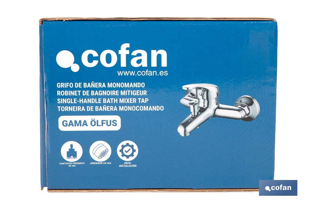 Grifo monomando para bañera con acabado cromado | Incluye cartucho cerámico de 40 mm | Gama Ölfus - Cofan