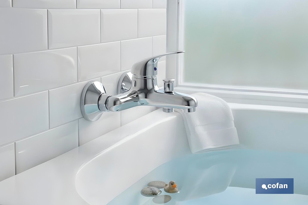 Grifo monomando para bañera con acabado cromado | Incluye cartucho cerámico de 40 mm | Gama Ölfus - Cofan