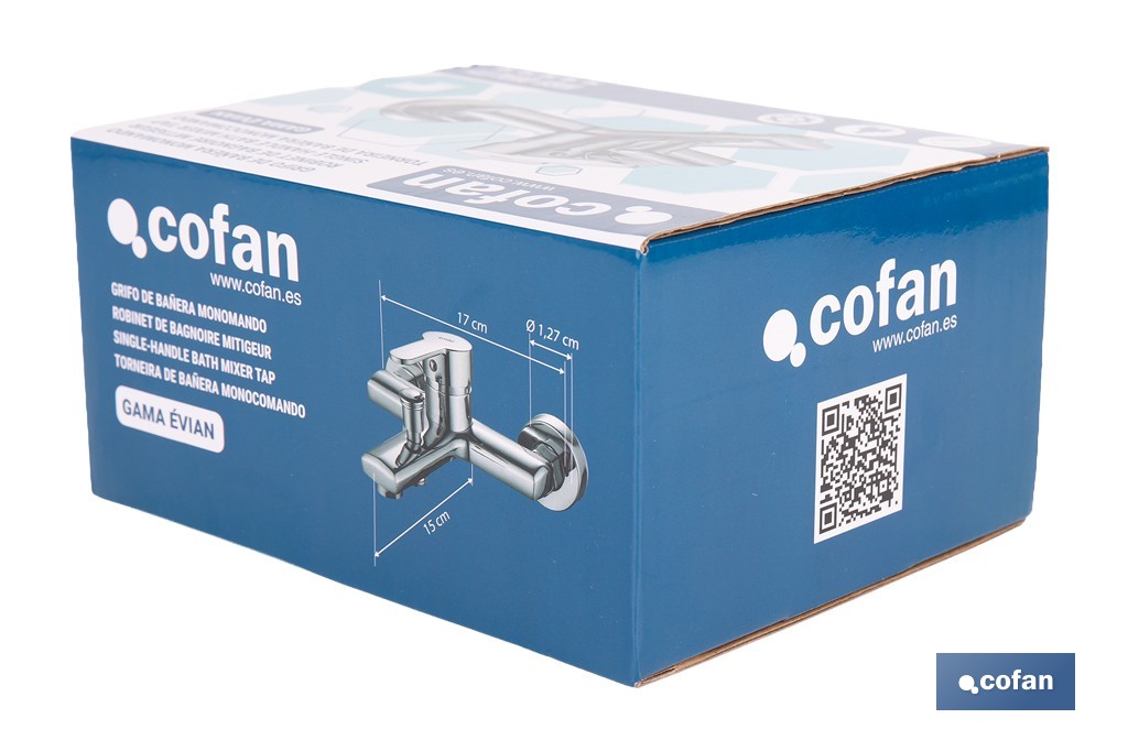 Grifo monomando para bañera con acabado cromado | Incluye cartucho cerámico de 40 mm | Gama Évian - Cofan