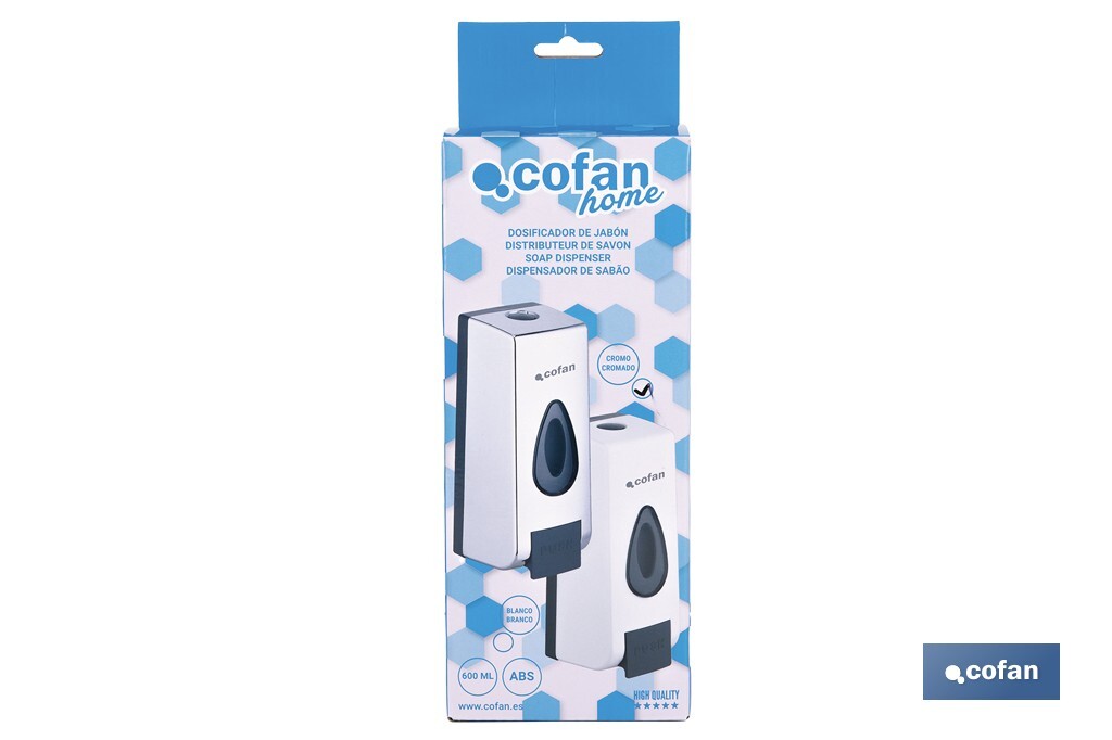 Soap dispenser | Capacity: 600ml | Material: durable ABS | Suitable for commercial use | Available in two different colours - Cofan