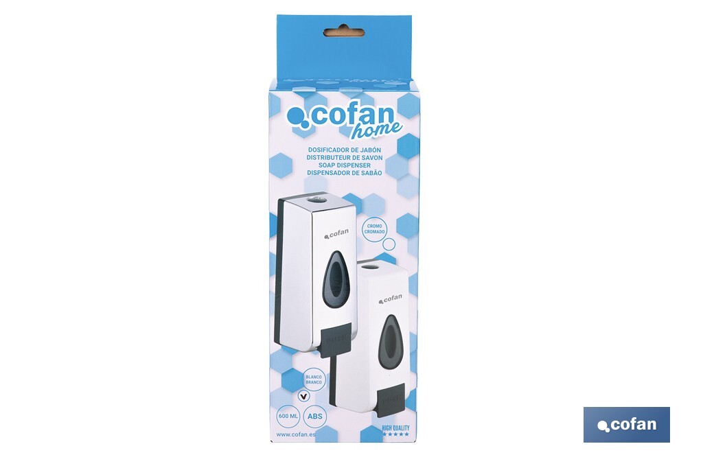 Soap dispenser | Capacity: 600ml | Material: durable ABS | Suitable for commercial use | Available in two different colours - Cofan