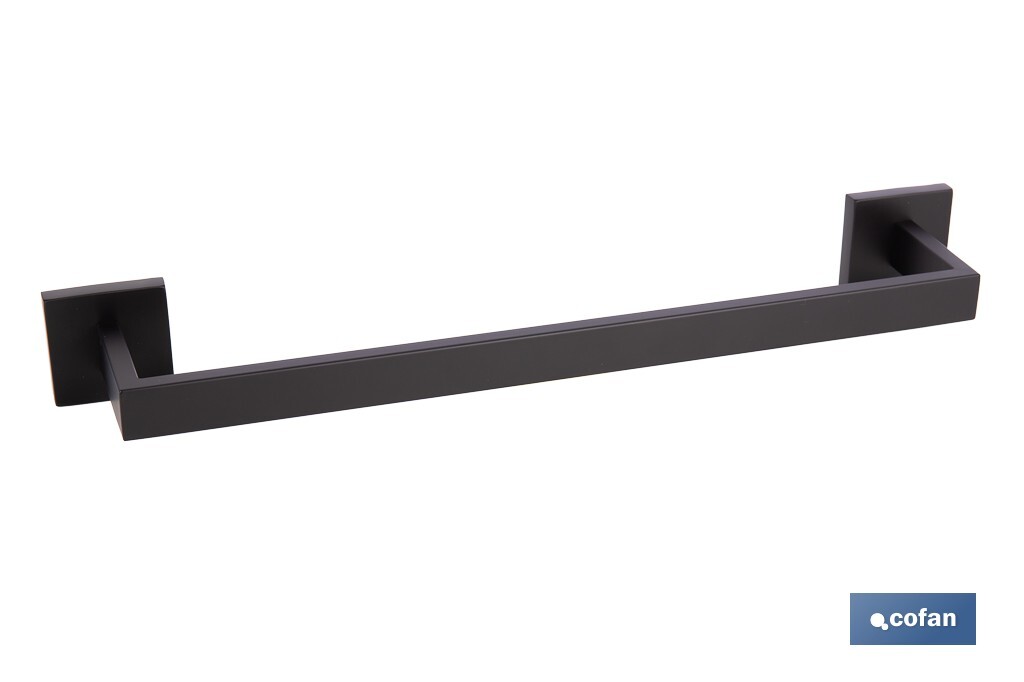 Toallero de baño negro mate | Material: acero inoxidable | Diseño cuadrado | Kit de fijación incluido | Medidas: 45 x 8 x 5,5 cm - Cofan