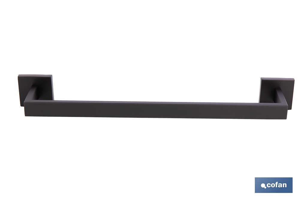 Toallero de baño negro mate | Material: acero inoxidable | Diseño cuadrado | Kit de fijación incluido | Medidas: 45 x 8 x 5,5 cm - Cofan