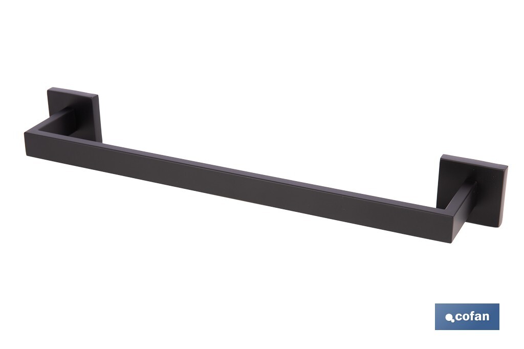 Toallero de baño negro mate | Material: acero inoxidable | Diseño cuadrado | Kit de fijación incluido | Medidas: 45 x 8 x 5,5 cm - Cofan