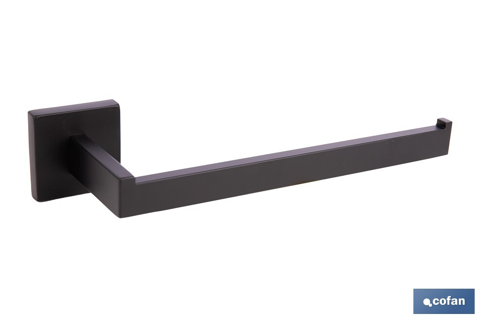 Toallero de baño negro mate | Material: acero inoxidable | Diseño cuadrado | Kit de fijación incluido | Medidas: 27 x 8 x 5,5 cm - Cofan