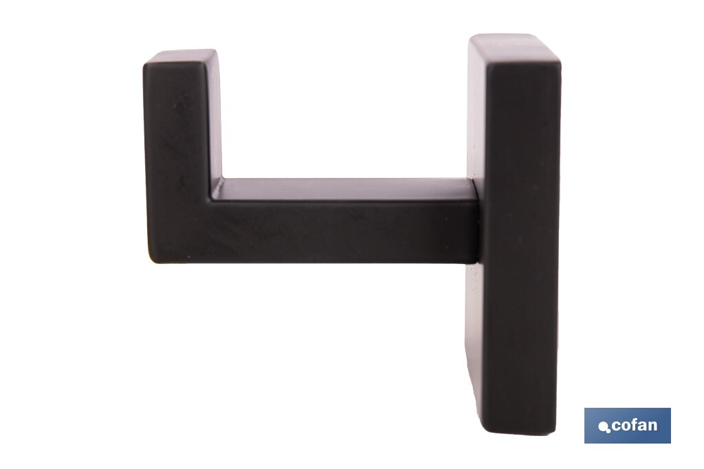 Percha negra mate | Material: acero inoxidable | Diseño cuadrado | Kit de fijación incluido | Medidas: 5,5 x 6 x 5,5 cm - Cofan