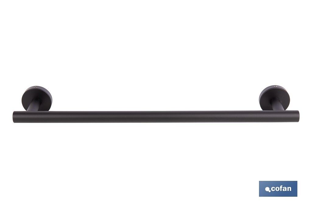 Toallero negro mate | Material: acero inoxidable | Diseño redondo | Kit de fijación incluido | Medidas: 45 x 8 x 5 cm - Cofan