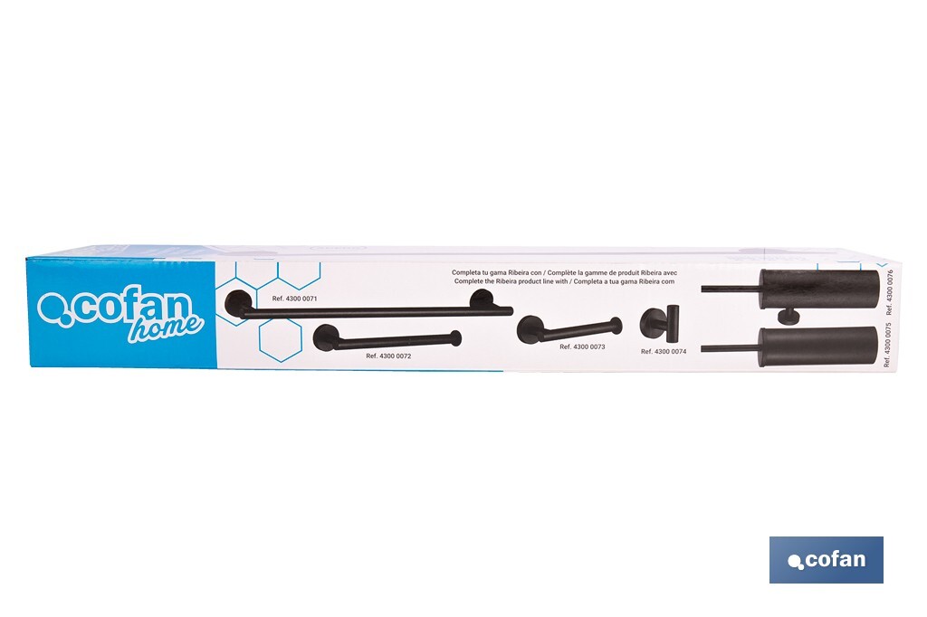 Toallero negro mate | Material: acero inoxidable | Diseño redondo | Kit de fijación incluido | Medidas: 45 x 8 x 5 cm - Cofan
