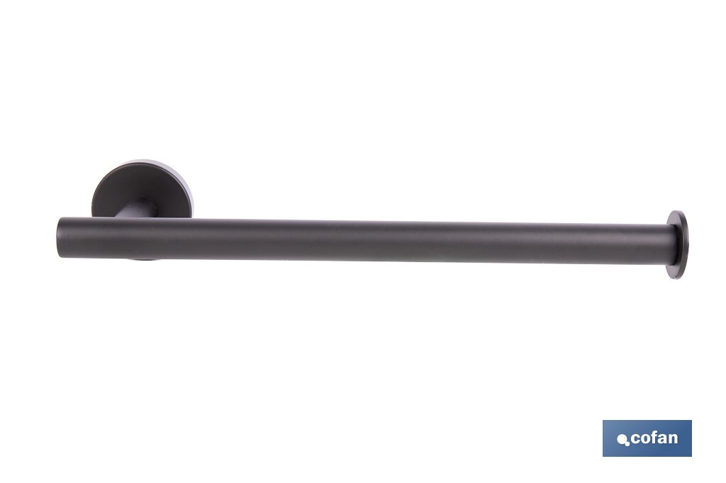 Toallero negro mate | Material: acero inoxidable | Diseño redondo | Kit de fijación incluido | Medidas: 28 x 8 x 5 cm - Cofan