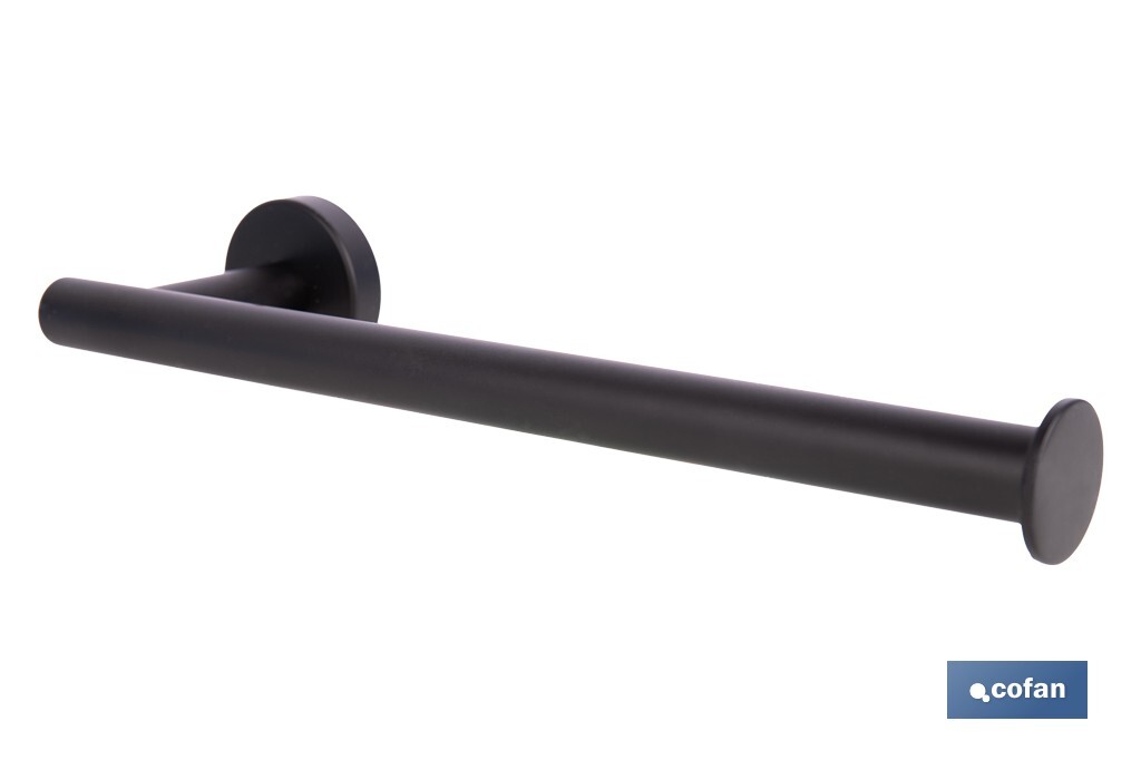 Toallero negro mate | Material: acero inoxidable | Diseño redondo | Kit de fijación incluido | Medidas: 28 x 8 x 5 cm - Cofan