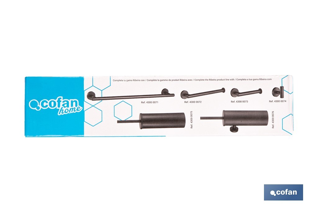 Toallero negro mate | Material: acero inoxidable | Diseño redondo | Kit de fijación incluido | Medidas: 28 x 8 x 5 cm - Cofan