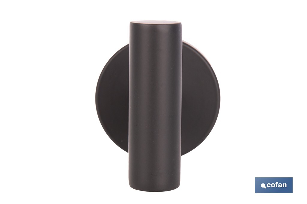 Percha negra mate | Material: acero inoxidable | Diseño redondo | Kit de fijación incluido | Medidas: 5 x 5 x 6 cm - Cofan