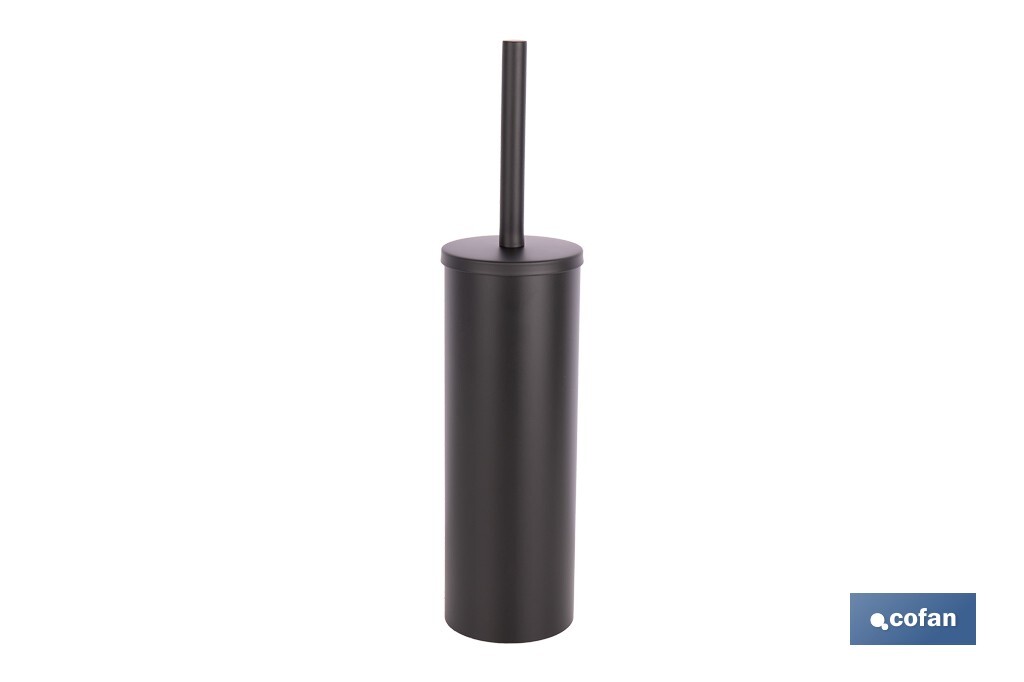Escobillero de baño negro mate | Material: acero inoxidable | Diseño redondo | Medidas: 9,1 x 9,1 x 39 cm - Cofan
