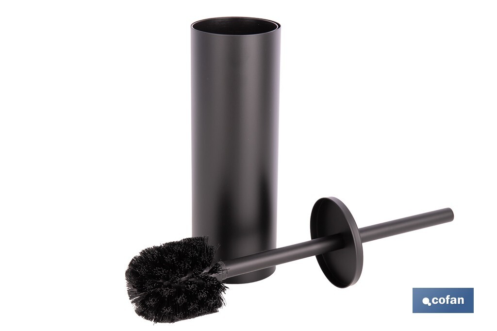 Escobillero de baño negro mate | Material: acero inoxidable | Diseño redondo | Medidas: 9,1 x 9,1 x 39 cm - Cofan