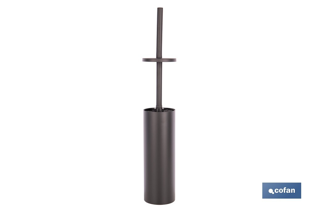 Escobillero de baño negro mate | Material: acero inoxidable | Diseño redondo | Medidas: 9,1 x 9,1 x 39 cm - Cofan