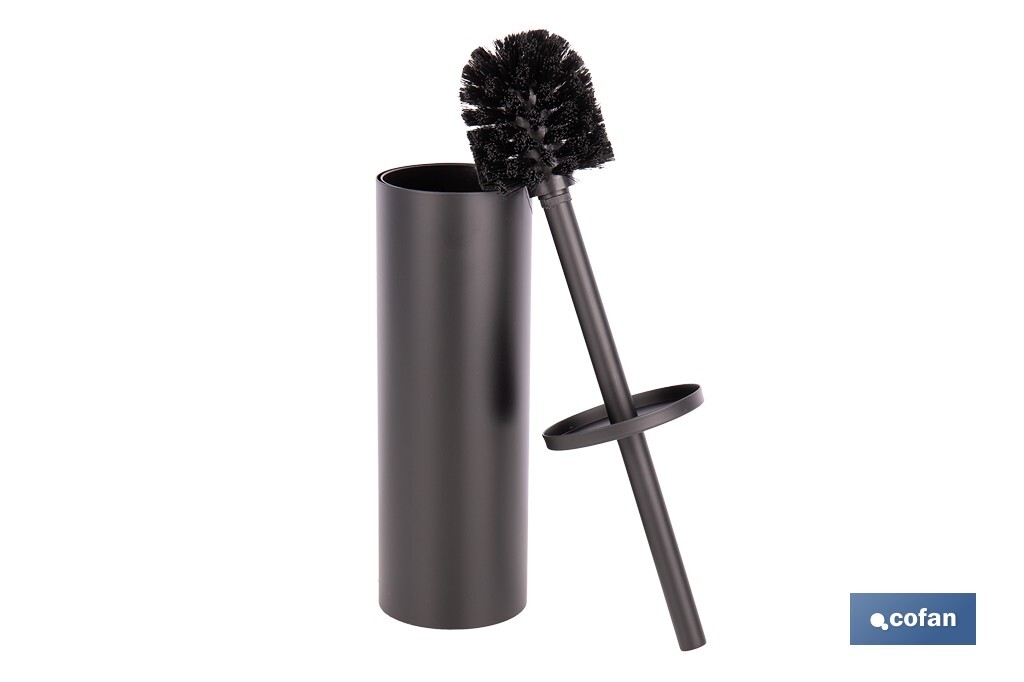 Escobillero de baño negro mate | Material: acero inoxidable | Diseño redondo | Medidas: 9,1 x 9,1 x 39 cm - Cofan