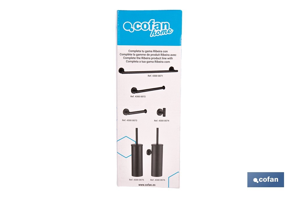 Escobillero de baño negro mate | Material: acero inoxidable | Diseño redondo | Medidas: 9,1 x 9,1 x 39 cm - Cofan