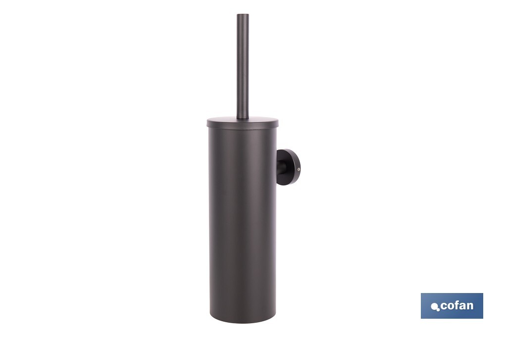 Escobillero de pared negro mate | Material: acero inoxidable | Diseño redondo | Medidas: 9,1 x 12,9 x 39 cm - Cofan