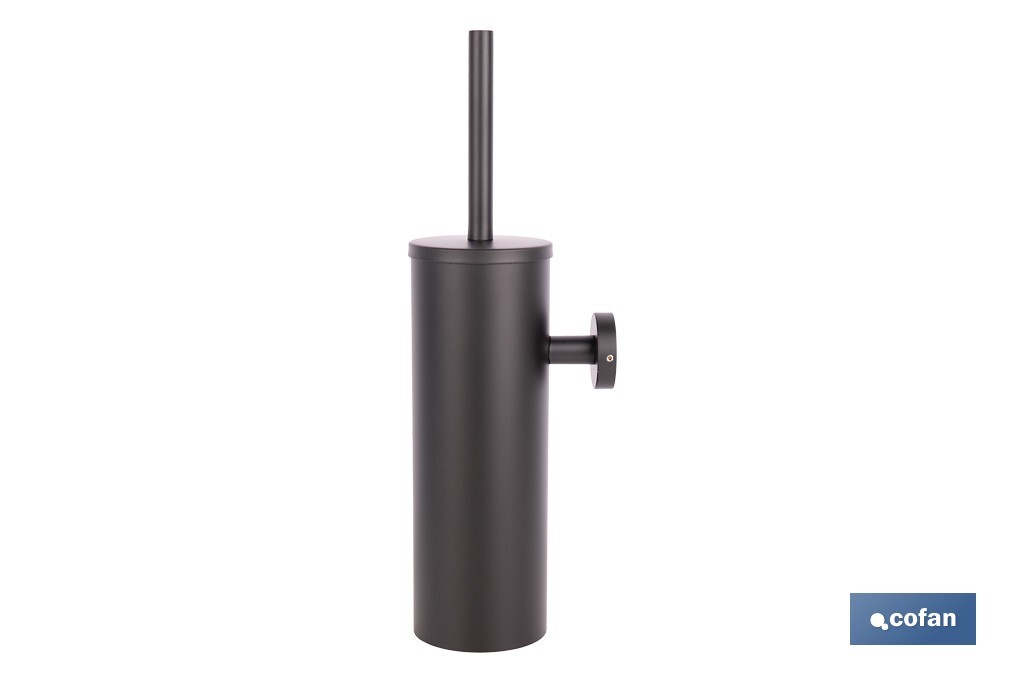 Escobillero de pared negro mate | Material: acero inoxidable | Diseño redondo | Medidas: 9,1 x 12,9 x 39 cm - Cofan