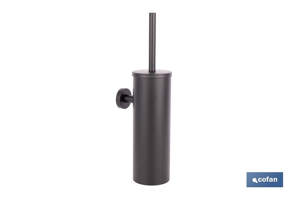 Escobillero de pared negro mate | Material: acero inoxidable | Diseño redondo | Medidas: 9,1 x 12,9 x 39 cm - Cofan