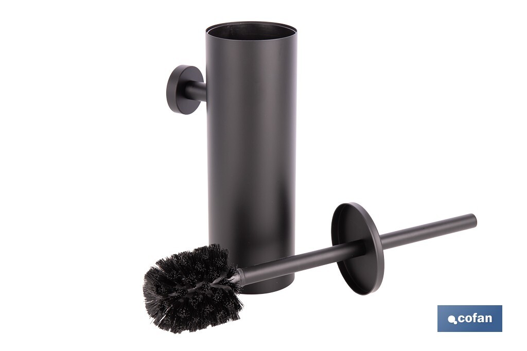 Escobillero de pared negro mate | Material: acero inoxidable | Diseño redondo | Medidas: 9,1 x 12,9 x 39 cm - Cofan