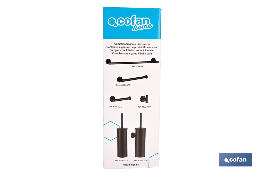 Escobillero de pared negro mate | Material: acero inoxidable | Diseño redondo | Medidas: 9,1 x 12,9 x 39 cm - Cofan