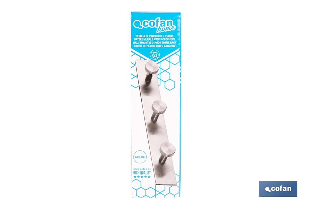 Perchero de pared | Material: acero inoxidable 304 | Acabado: satinado | Disponible con diferentes colgadores - Cofan
