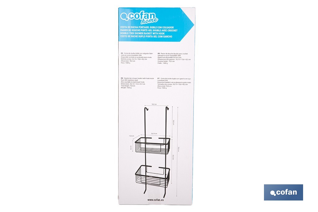 Cesta de ducha doble colgante de acero inoxidable 304 con 2 niveles | Disponible en dos acabados - Cofan