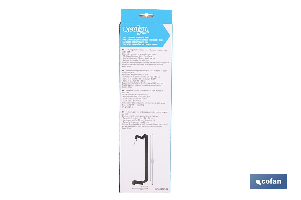 Toallero para mueble de baño con longitud de 36 cm. Dos acabados diferentes. - Cofan